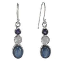 Unique Iolite Kyanite &amp; Rainbow Moonstone Gemstone avec 925 Sterling Silver Dangle Earrings